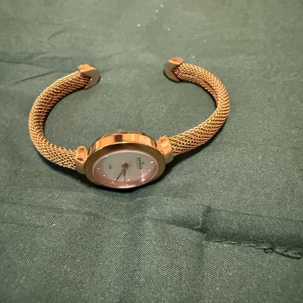 Skagen Denmark Women Rose Gold Slim Stain1ess Bangle Quartz Wristwatch 7+”